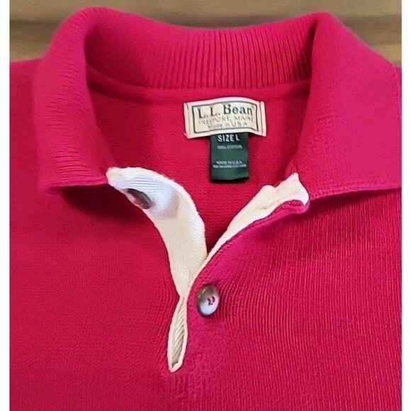 VTG L.L. Bean 2-Button Fisherman Sweater Pink Wool L USA-Made Chunky Knit EUC - Picture 3 of 6